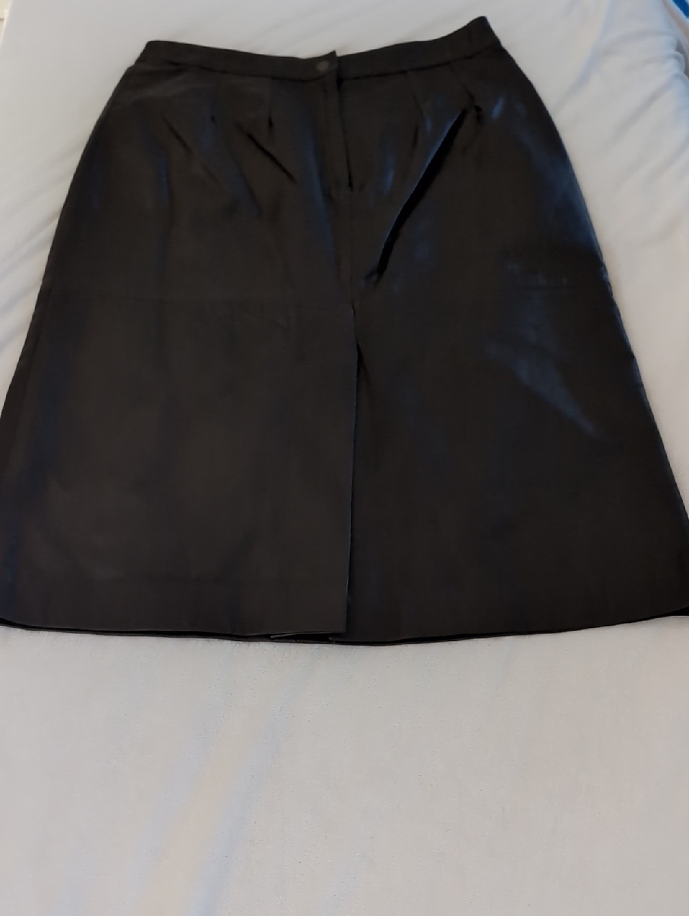 Vintage Woman's  Norcuer Caif Skin Brown Leather Zip Up Leather Skirt